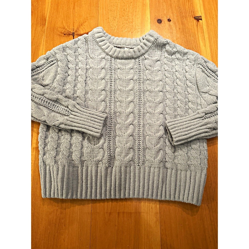 SO Kohl's Women's Small Cable Knit Sweater Light Gray Chunky Braided Crewneck